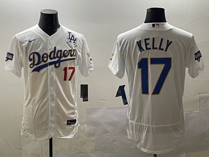 Men Los Angeles Dodgers 17 Kelly White Gold Elite 2025 Nike MLB Jersey style 5